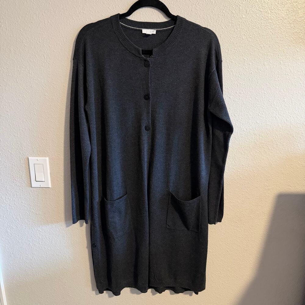 J.Jill Wool Blend Gray Long Cardigan Sweater Size M